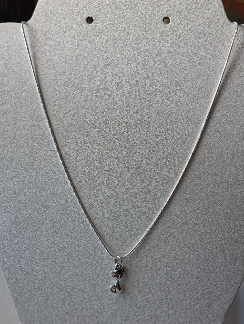 Sterling Silver Chain Cat Pendant Necklace - Silver